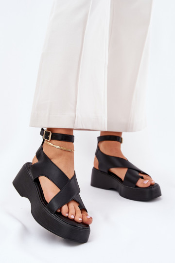 Dames Sandalen met Platform en Hakken Zwarte kleur Tenzorus 2