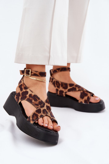 Sandales Femme à plateforme et compensées avec motifs léopard couleur marron Tenzorus