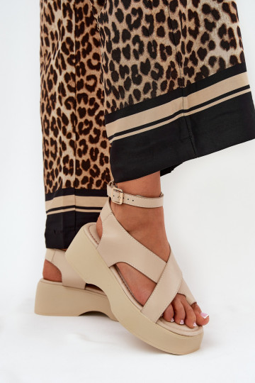 Dames Sandalen met Platform en Hakken Zandkleur Tenzorus 2