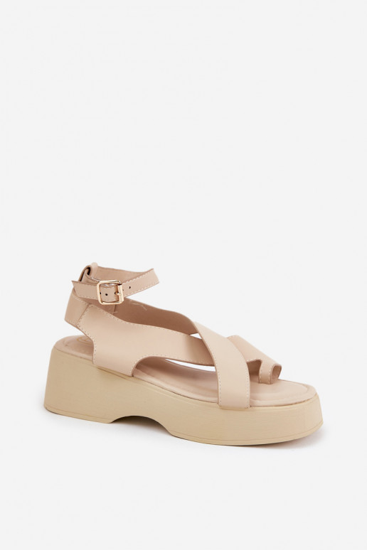 Dames sandalen met platform I Koturnie Eko Leer beige Tenzorus Dames sandalen met platform I Koturnie Eko Leer beige Tenzorus