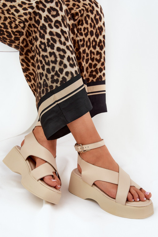 Sandales pour femmes avec une plateforme I Koturnie Eko Peau beige Tenzorus Sandales pour femmes avec une plateforme I Koturnie Eko Peau beige Tenzorus
