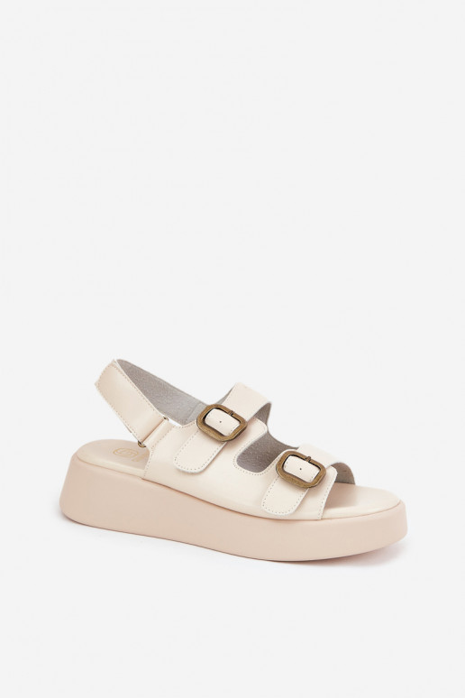 Damensandalen mit einer Plattform I Koturnie mit Schnallen Beige Genorre