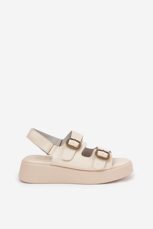 Damensandalen mit einer Plattform I Koturnie mit Schnallen Beige Genorre