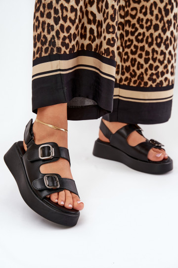 Sandales Femme à plateforme et compensées avec boucles couleur noire Genorre 2