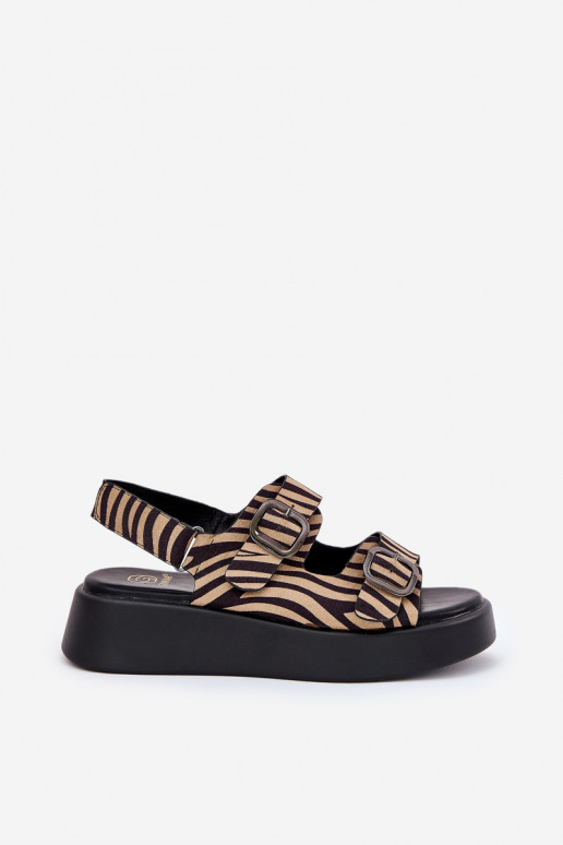Dames sandalen met platform I Koturnie met gespen Zebra beige-zInart Genorre