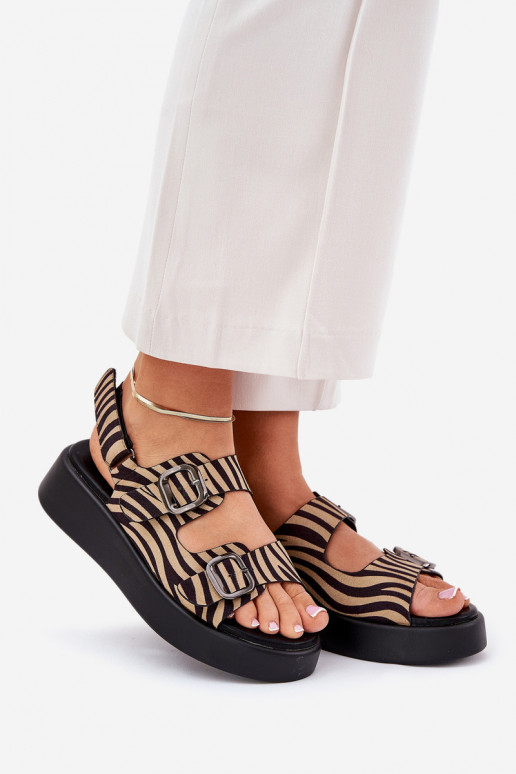 Dames sandalen met platform I Koturnie met gespen Zebra beige-zInart Genorre