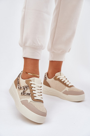 Sportieve Schoenen Dames met Platform en Luipaardprint Chaki kleur Lorori 2