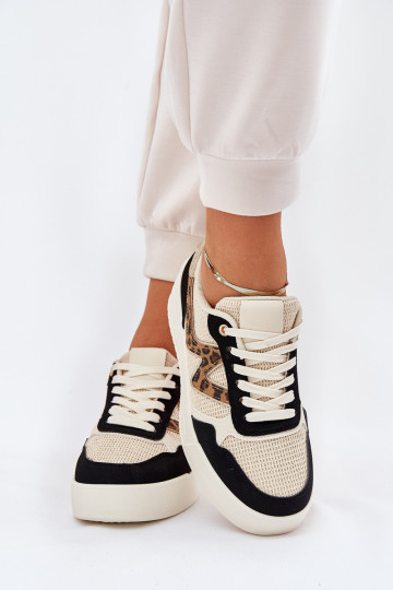 baskets Féminin avec une plateforme avec des motifs en fourrure de léopard couleur noire Lorori