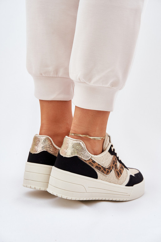 baskets Féminin avec une plateforme avec des motifs en fourrure de léopard couleur noire Lorori