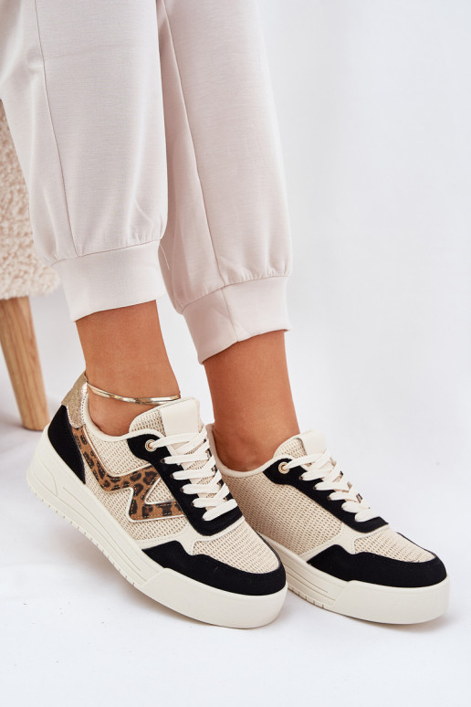 Turnschuhe Feminin mit einer Plattform mit Leopardenfellmuster schZuarze Farbe Lorori