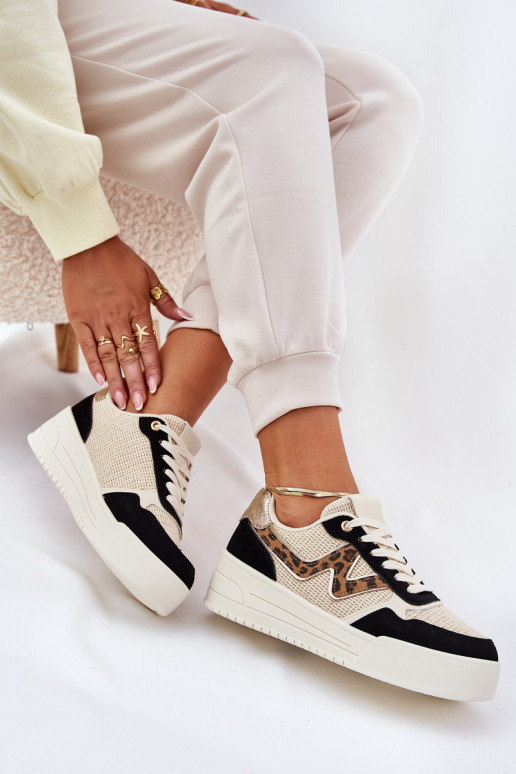 baskets Féminin avec une plateforme avec des motifs en fourrure de léopard couleur noire Lorori