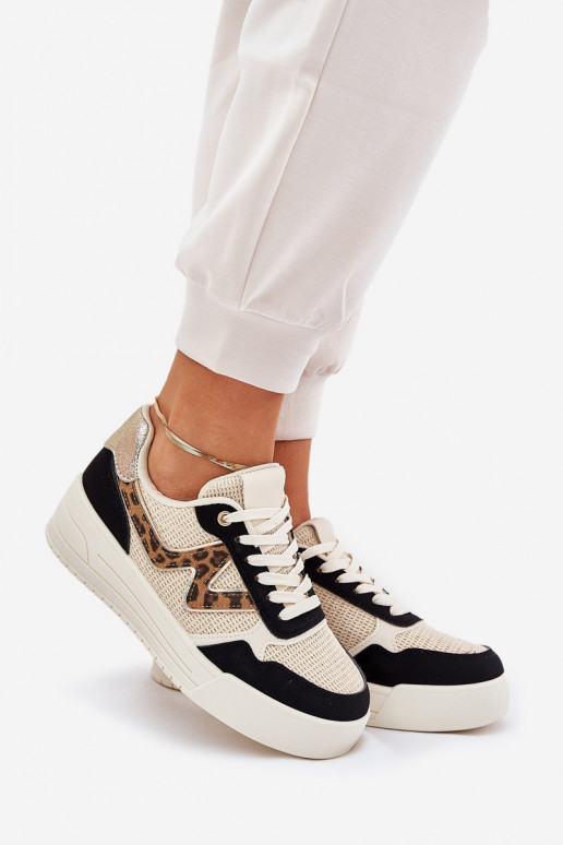 Turnschuhe Feminin mit einer Plattform mit Leopardenfellmuster schZuarze Farbe Lorori