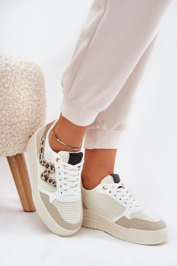 Sportieve Schoenen Dames met Platform en Luipaardprint Zandkleur Lorori
