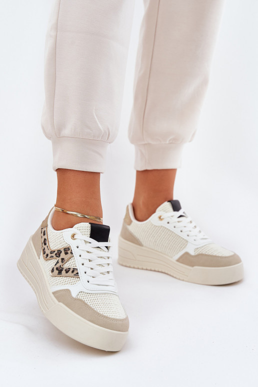 Turnschuhe Feminin mit einer Plattform mit Leopardenfellmuster Beige Lorori