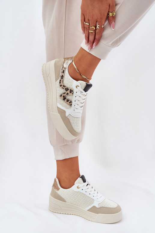 Turnschuhe Feminin mit einer Plattform mit Leopardenfellmuster Beige Lorori
