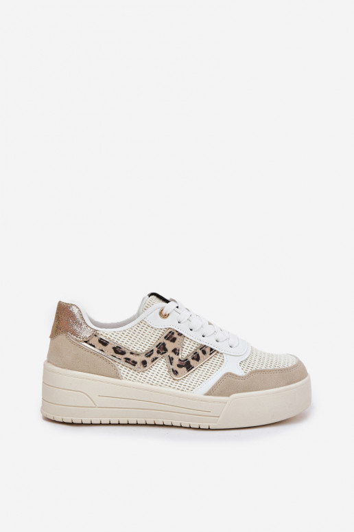 Turnschuhe Feminin mit einer Plattform mit Leopardenfellmuster Beige Lorori