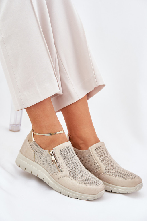 Schuhe Feminin mit einer Plattform mit Reißverschlüssen goldene Farbe Leanae