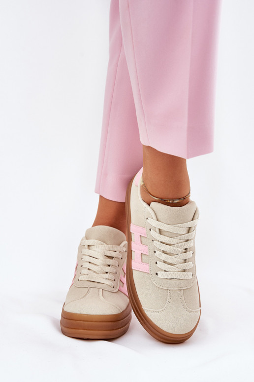 Sneakers model schoenen Dames met platform beige Syliyana Sneakers model schoenen Dames met platform beige Syliyana
