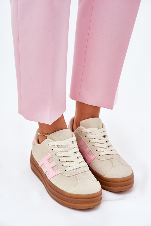 Sneakers model schoenen Dames met platform beige Syliyana Sneakers model schoenen Dames met platform beige Syliyana