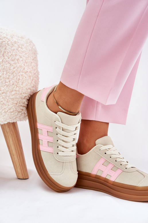 Sneakers model schoenen Dames met platform beige Syliyana Sneakers model schoenen Dames met platform beige Syliyana