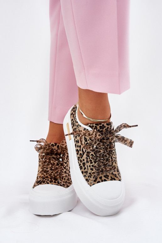 Freizeitschuhe mit einer Plattform Mit Dekorationen Schnürungm mit Leopardenfellmuster braune Farbe Zidora Freizeitschuhe mit einer Plattform Mit Dekorationen Schnürungm mit Leopardenfellmuster braune Farbe Zidora