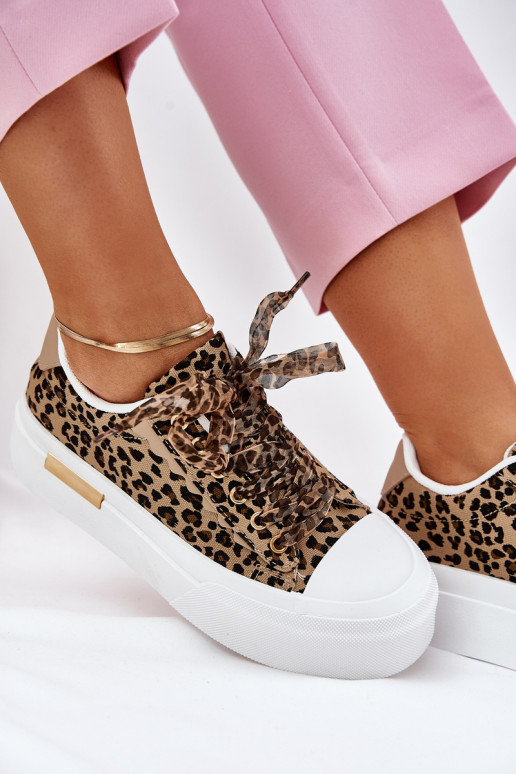 Chaussures de loisirs avec une plateforme Avec des décorations Laçagem avec des motifs en fourrure de léopard marron Zidora Chaussures de loisirs avec une plateforme Avec des décorations Laçagem avec des motifs en fourrure de léopard marron Zidora