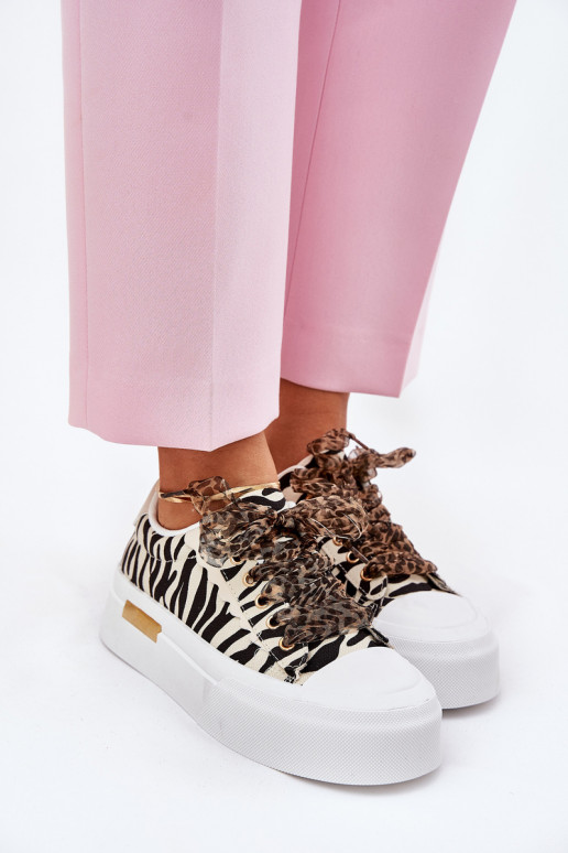 Vrijetijdsschoenen met platform Met sierlijk Vetersluitingm Zebra ZInart en-beige Zidora Vrijetijdsschoenen met platform Met sierlijk Vetersluitingm Zebra ZInart en-beige Zidora
