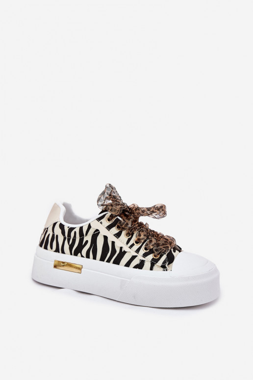 Vrijetijdsschoenen met platform Met sierlijk Vetersluitingm Zebra ZInart en-beige Zidora Vrijetijdsschoenen met platform Met sierlijk Vetersluitingm Zebra ZInart en-beige Zidora