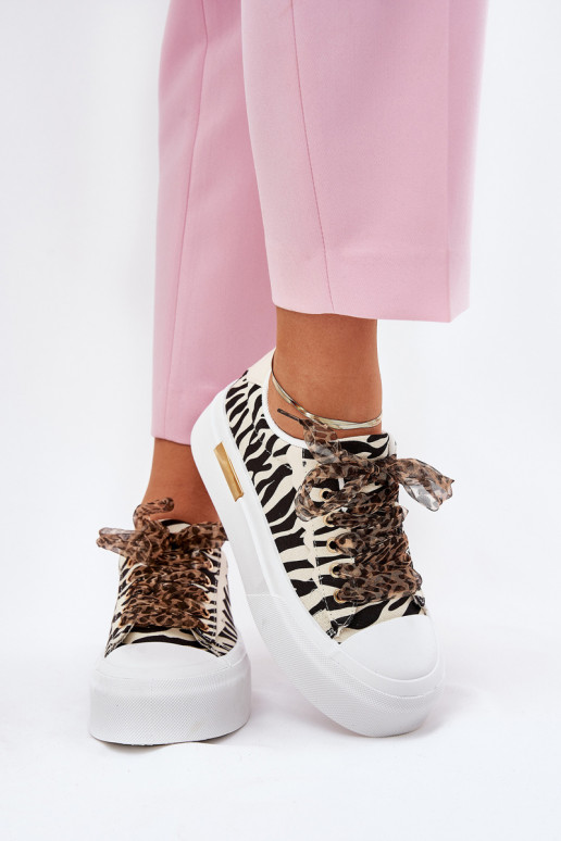 Vrijetijdsschoenen met platform Met sierlijk Vetersluitingm Zebra ZInart en-beige Zidora Vrijetijdsschoenen met platform Met sierlijk Vetersluitingm Zebra ZInart en-beige Zidora