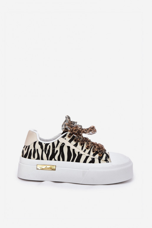 Vrijetijdsschoenen met platform Met sierlijk Vetersluitingm Zebra ZInart en-beige Zidora Vrijetijdsschoenen met platform Met sierlijk Vetersluitingm Zebra ZInart en-beige Zidora