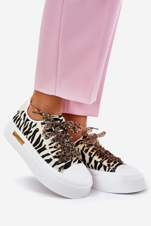 Vrijetijdsschoenen met platform Met sierlijk Vetersluitingm Zebra ZInart en-beige Zidora Vrijetijdsschoenen met platform Met sierlijk Vetersluitingm Zebra ZInart en-beige Zidora