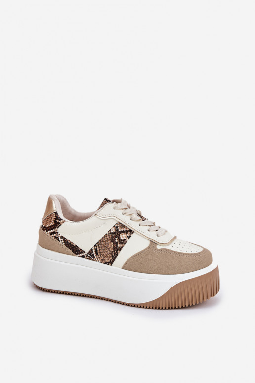 Chaussures modèle baskets Féminin avec une plateforme Motif animalier beige Telanila Chaussures modèle baskets Féminin avec une plateforme Motif animalier beige Telanila