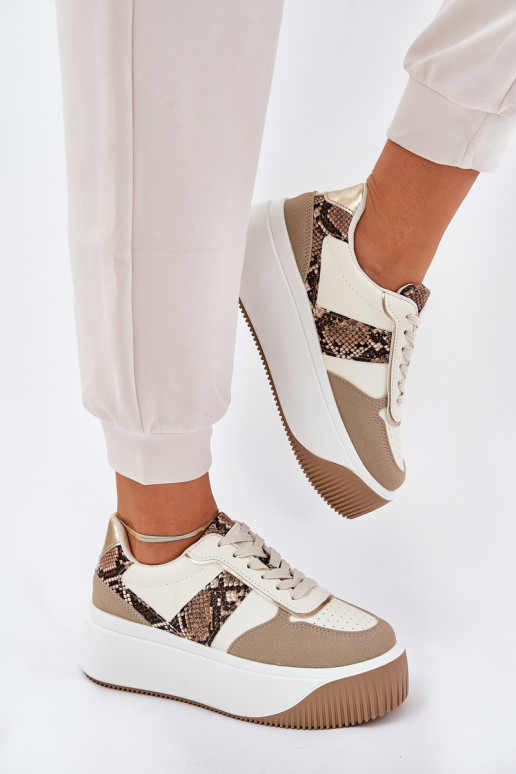 Sneakers model schoenen Dames met platform Dierlijk patroon beige Telanila Sneakers model schoenen Dames met platform Dierlijk patroon beige Telanila