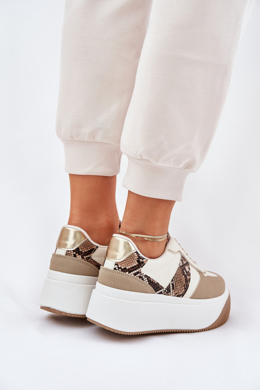 Sneakers Stilvollllschuhe Feminin mit einer Plattform Tiermuster Beige Telanila Sneakers Stilvollllschuhe Feminin mit einer Plattform Tiermuster Beige Telanila