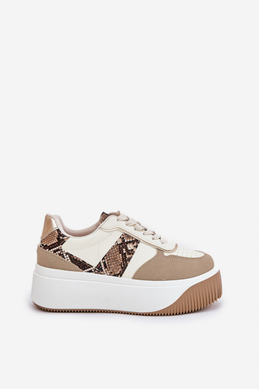 Chaussures modèle baskets Féminin avec une plateforme Motif animalier beige Telanila Chaussures modèle baskets Féminin avec une plateforme Motif animalier beige Telanila