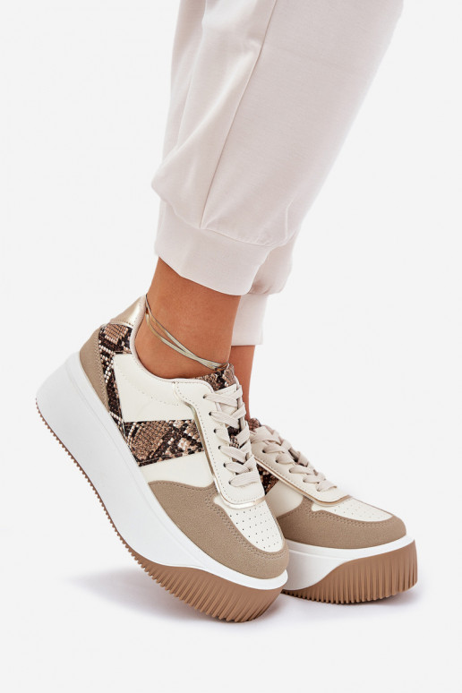 Chaussures modèle baskets Féminin avec une plateforme Motif animalier beige Telanila Chaussures modèle baskets Féminin avec une plateforme Motif animalier beige Telanila