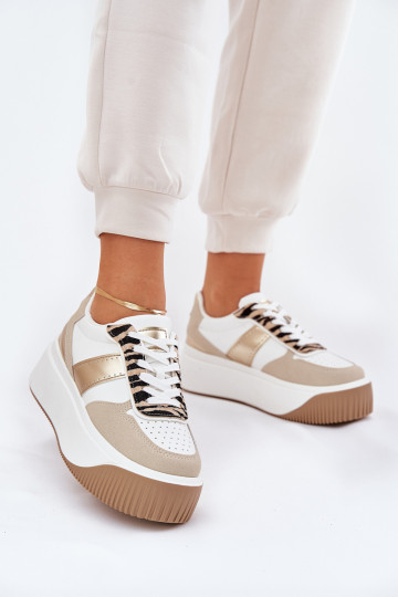 Sneakers model schoenen Dames met platform Dierlijk patroon beige-gouden kleur Telanila