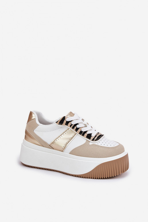 Sneakers model schoenen Dames met platform Dierlijk patroon beige-gouden kleur Telanila Sneakers model schoenen Dames met platform Dierlijk patroon beige-gouden kleur Telanila