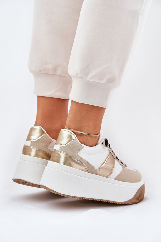 Sneakers Stilvollllschuhe Feminin mit einer Plattform Tiermuster Beige-goldene Farbe Telanila Sneakers Stilvollllschuhe Feminin mit einer Plattform Tiermuster Beige-goldene Farbe Telanila
