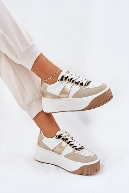 Sneakers Stilvollllschuhe Feminin mit einer Plattform Tiermuster Beige-goldene Farbe Telanila Sneakers Stilvollllschuhe Feminin mit einer Plattform Tiermuster Beige-goldene Farbe Telanila
