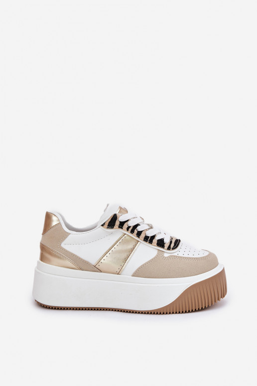 Sneakers Stilvollllschuhe Feminin mit einer Plattform Tiermuster Beige-goldene Farbe Telanila Sneakers Stilvollllschuhe Feminin mit einer Plattform Tiermuster Beige-goldene Farbe Telanila