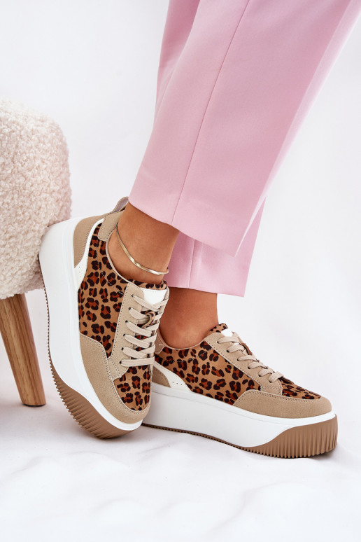 Chaussures modèle baskets Féminin avec une plateforme avec des motifs en fourrure de léopard beige Tamorniel