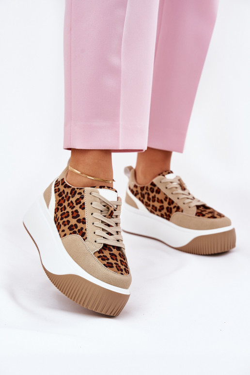 Sneakers model schoenen Dames met platform met luipaardbontpatronen beige Tamorniel