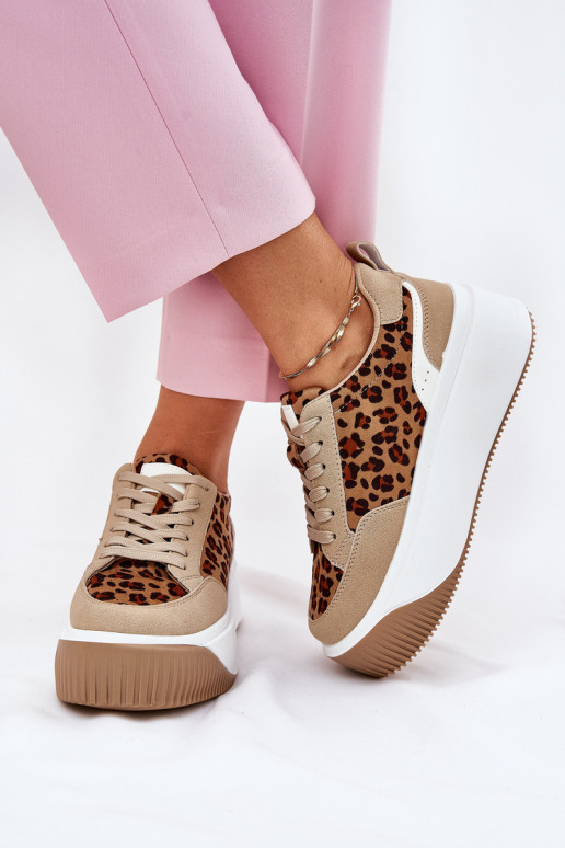 Sneakers model schoenen Dames met platform met luipaardbontpatronen beige Tamorniel