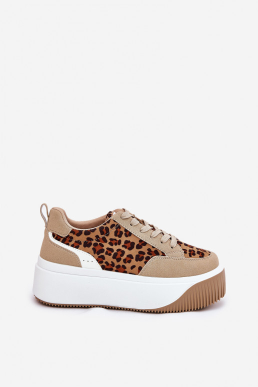Sneakers model schoenen Dames met platform met luipaardbontpatronen beige Tamorniel