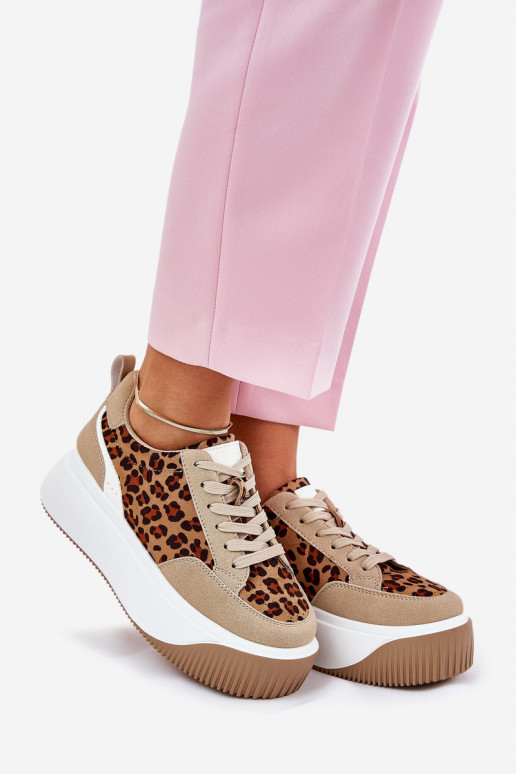 Chaussures modèle baskets Féminin avec une plateforme avec des motifs en fourrure de léopard beige Tamorniel