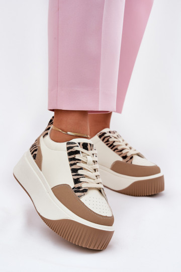Sneakers Stilvollllschuhe Feminin mit einer Plattform Zebra Beige Tamorniel