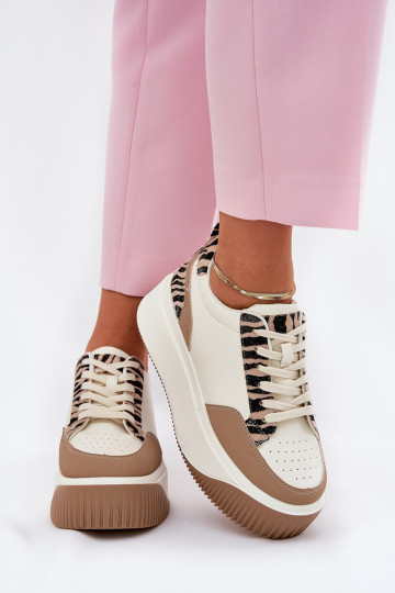 Chaussures modèle baskets Féminin avec une plateforme Zebra beige Tamorniel 2
