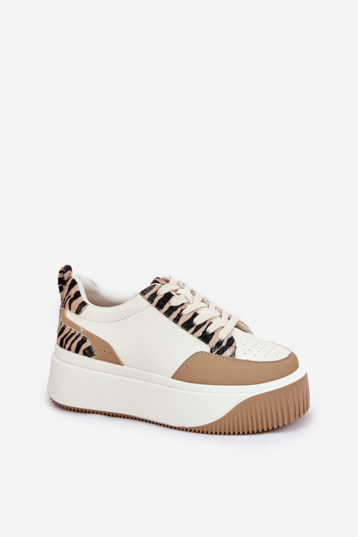 Sneakers model schoenen Dames met platform Zebra beige Tamorniel Sneakers model schoenen Dames met platform Zebra beige Tamorniel