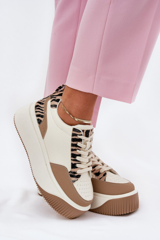 Sneakers model schoenen Dames met platform Zebra beige Tamorniel Sneakers model schoenen Dames met platform Zebra beige Tamorniel